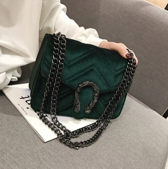 Sale!New Large Luxurious Velvet Shoulder Bag Green - Picture 2 of 8